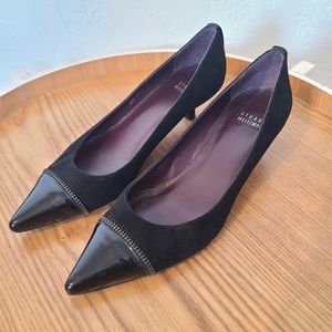 Stuart Weitzman Black Suede Zip Tip Kitten Heel